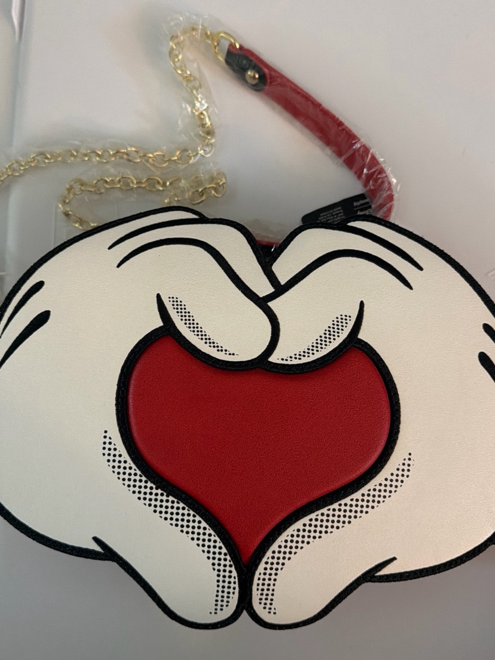 White & Red Heart Hand Crossbody Bag
